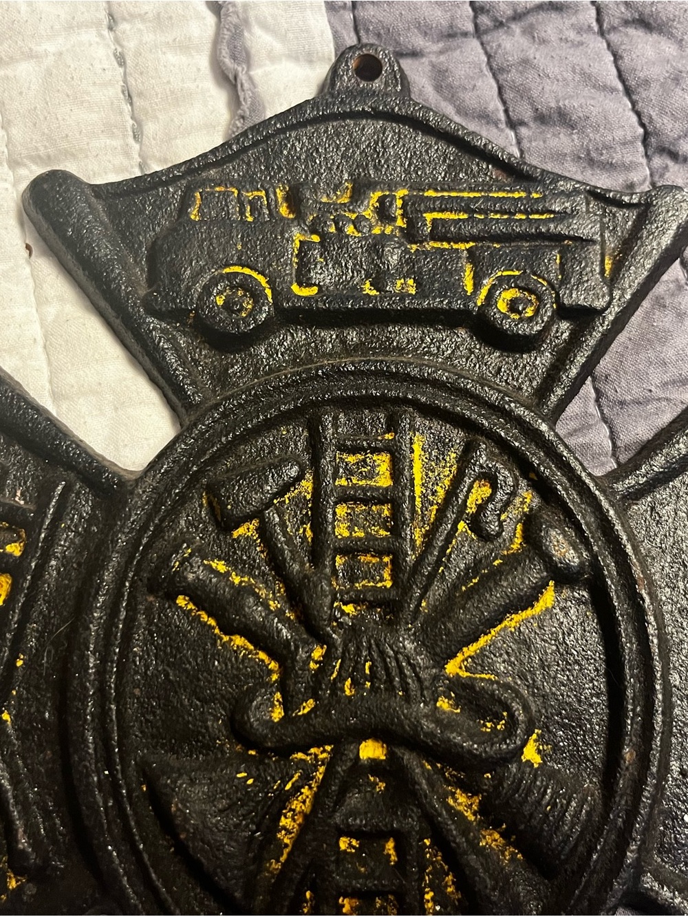 Cast Iron Firefighter Maltese Cross Wall Decor - Black & Yellow - Picture 3 of 7